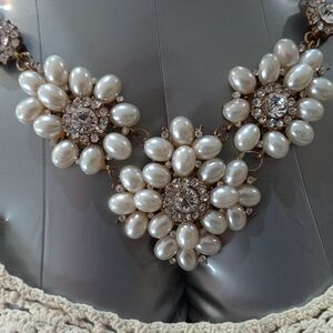 Vintage Pearl and Crystal Flower Necklace